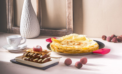 Chocolate-Banana-Lychee Crepe Millefeuille