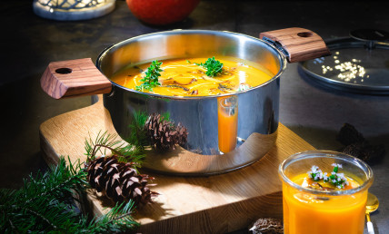 Velouté de potimarron aux champignons des bois