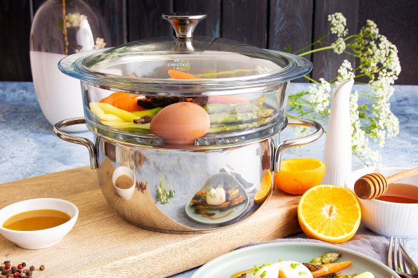 Asperges, carottes, morilles et vinaigrette à l’orange