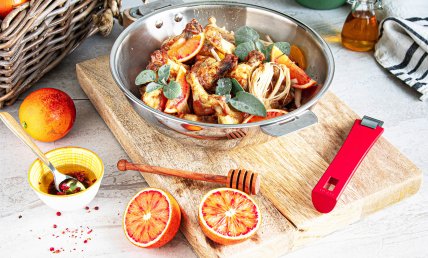 Wok de poulet à l’orange sanguine et au miel