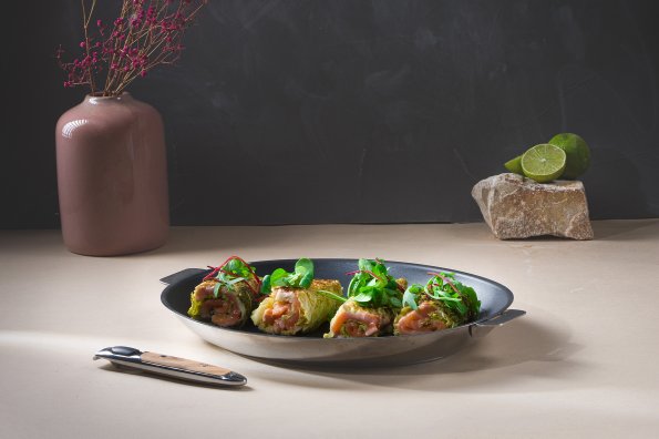 Roulés de saumon et choux verts